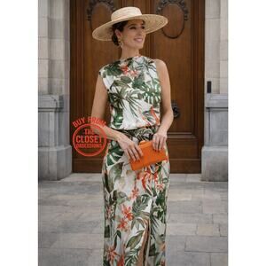 ZARA Printed Midi Dress NWT Green Cream Tropical